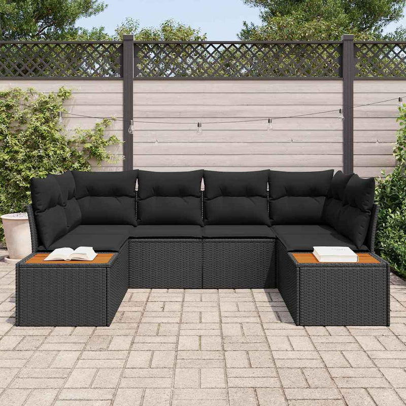 vidaXL Garden Sofa Set with Cushion 6 pcs Black Poly rattan