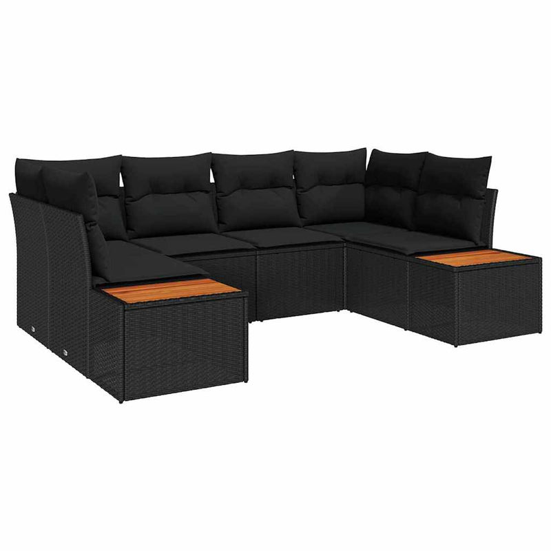 vidaXL Garden Sofa Set with Cushion 6 pcs Black Poly rattan
