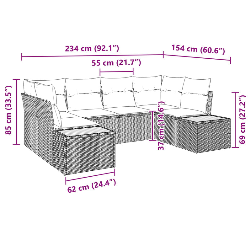 vidaXL Garden Sofa Set with Cushion 6 pcs Black Poly Rattan