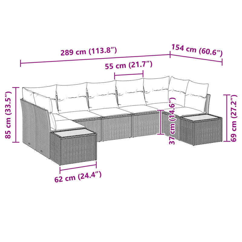 vidaXL Garden Sofa Set with Cushion 7 pcs Black Poly Rattan