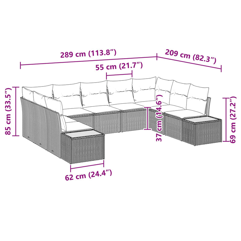 vidaXL Garden Sofa Set with Cushion 9 pcs Black Poly rattan