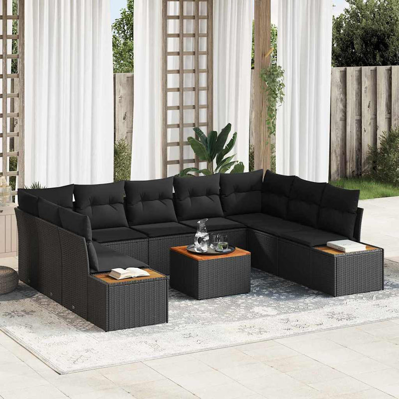 vidaXL Garden Sofa Set with Cushion 10 pcs Black Poly rattan