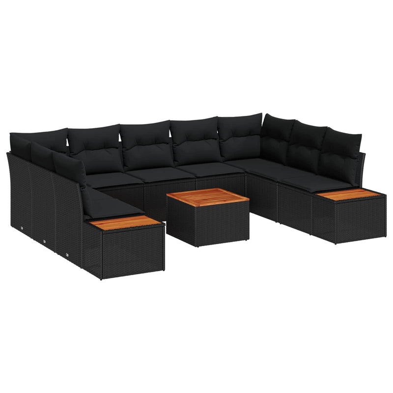 vidaXL Garden Sofa Set with Cushion 10 pcs Black Poly rattan