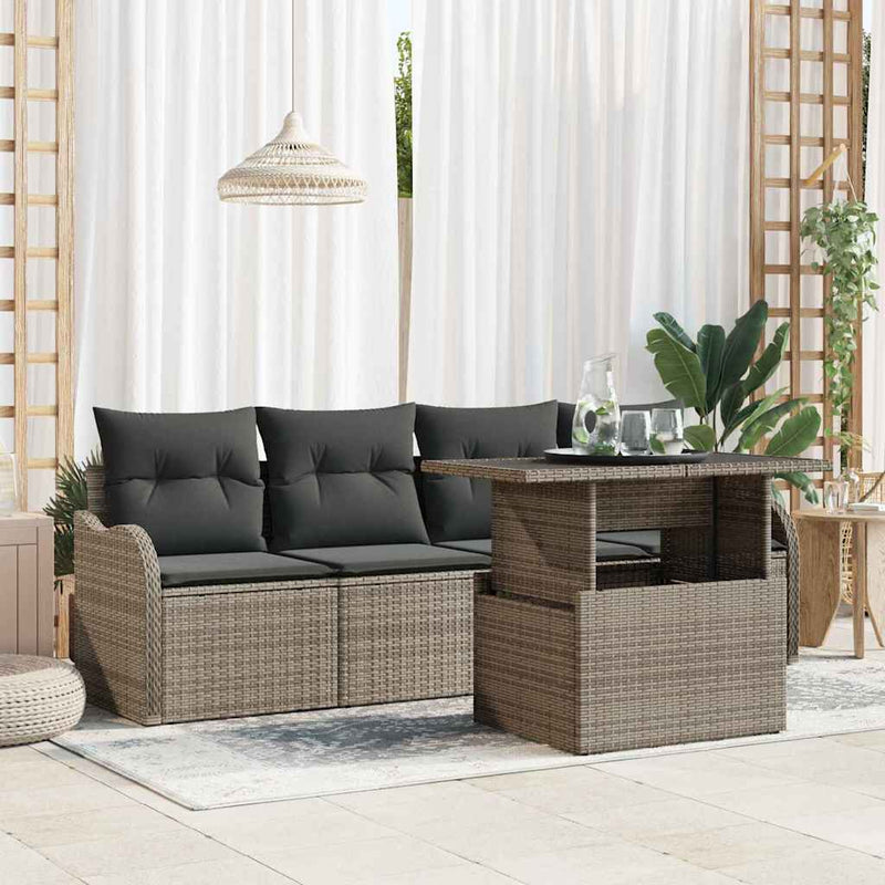 vidaXL Garden Sofa Set with Cushion 5 pcs Grey Poly rattan