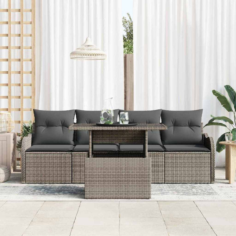 vidaXL Garden Sofa Set with Cushion 5 pcs Grey Poly rattan