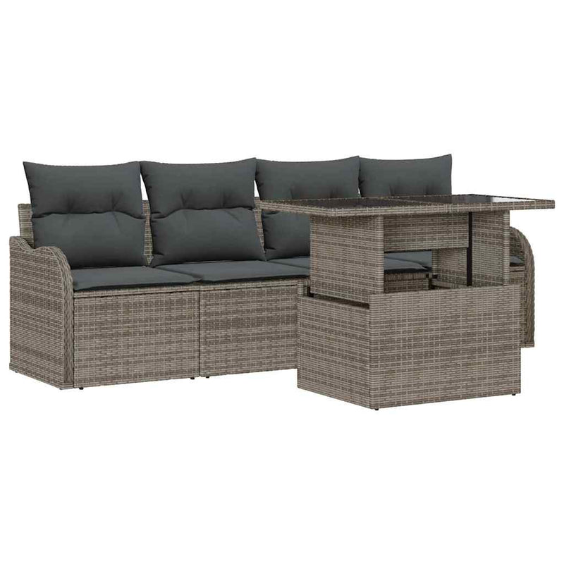 vidaXL Garden Sofa Set with Cushion 5 pcs Grey Poly rattan