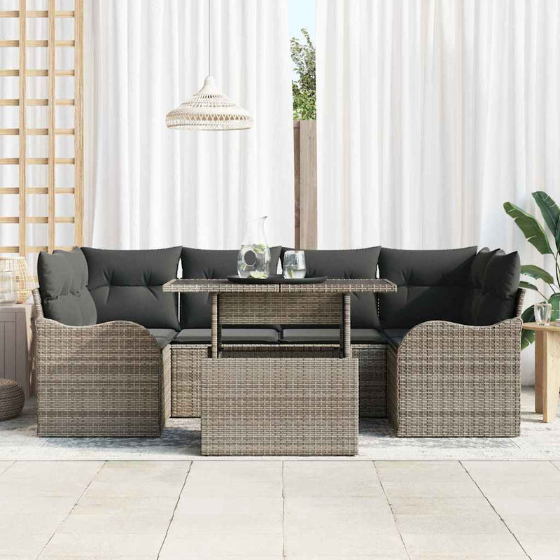 vidaXL Garden Sofa Set with Cushion 7 pcs Grey Poly rattan