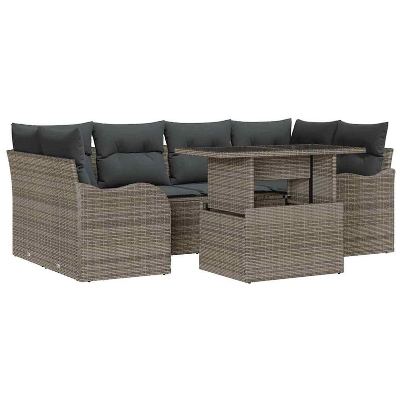 vidaXL Garden Sofa Set with Cushion 7 pcs Grey Poly rattan