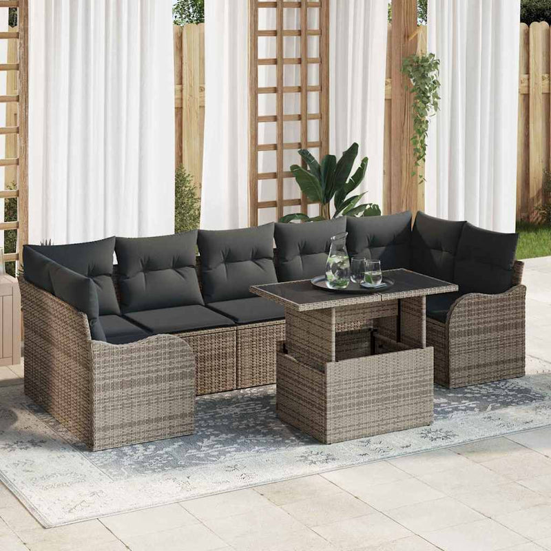 vidaXL Garden Sofa Set with Cushion 8 pcs Grey Poly rattan