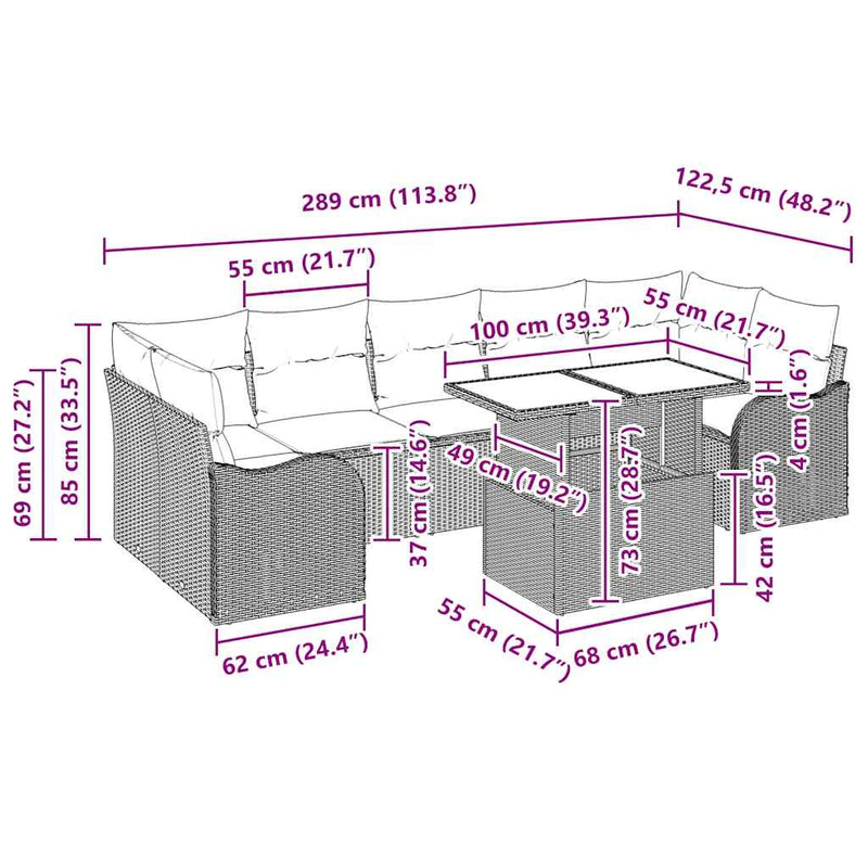 vidaXL Garden Sofa Set with Cushion 8 pcs Grey Poly rattan