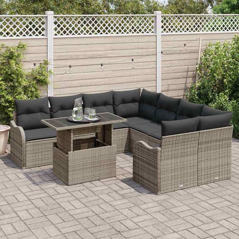 vidaXL Garden Sofa Set with Cushion 9 pcs Grey Poly rattan