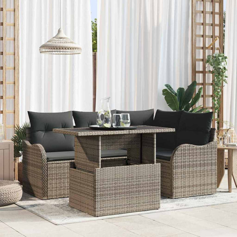 vidaXL Garden Sofa Set with Cushion 5 pcs Grey Poly rattan