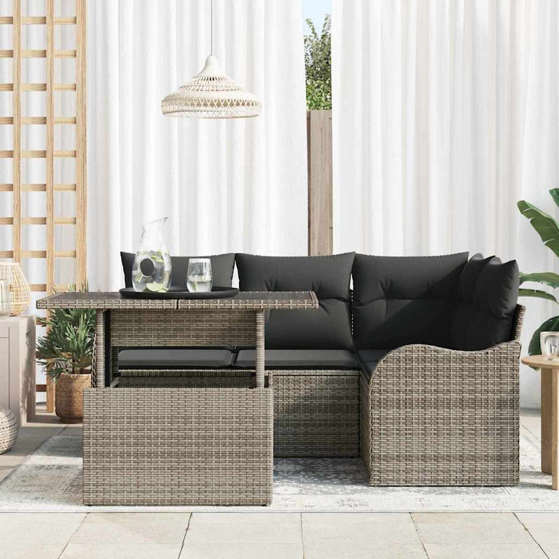 vidaXL Garden Sofa Set with Cushion 5 pcs Grey Poly rattan