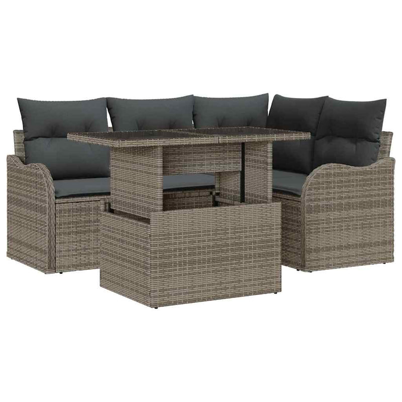 vidaXL Garden Sofa Set with Cushion 5 pcs Grey Poly rattan