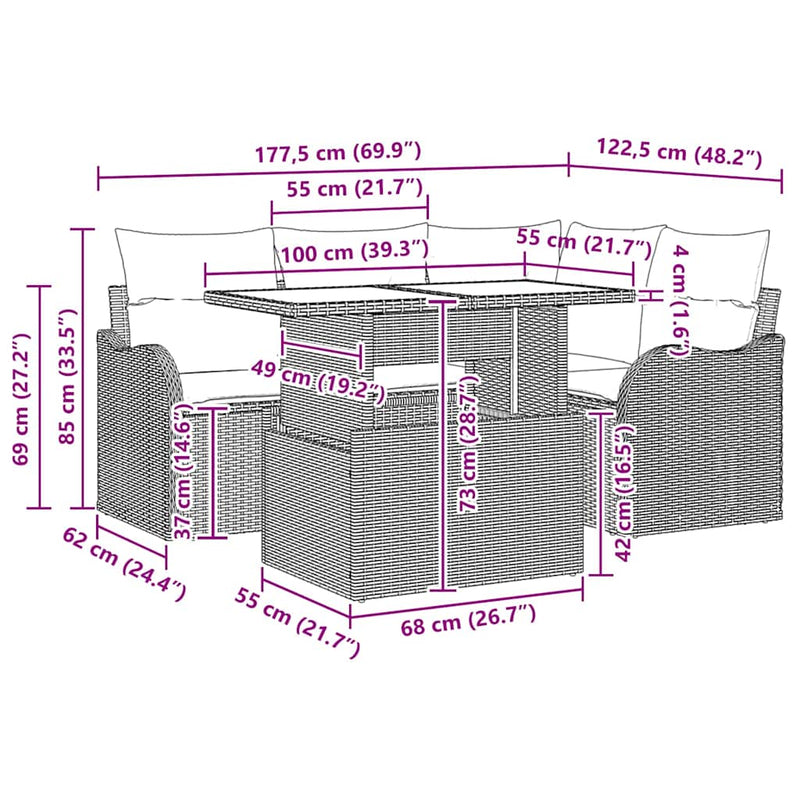 vidaXL Garden Sofa Set with Cushion 5 pcs Grey Poly rattan
