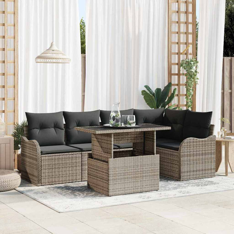 vidaXL Garden Sofa Set with Cushion 6 pcs Grey Poly rattan