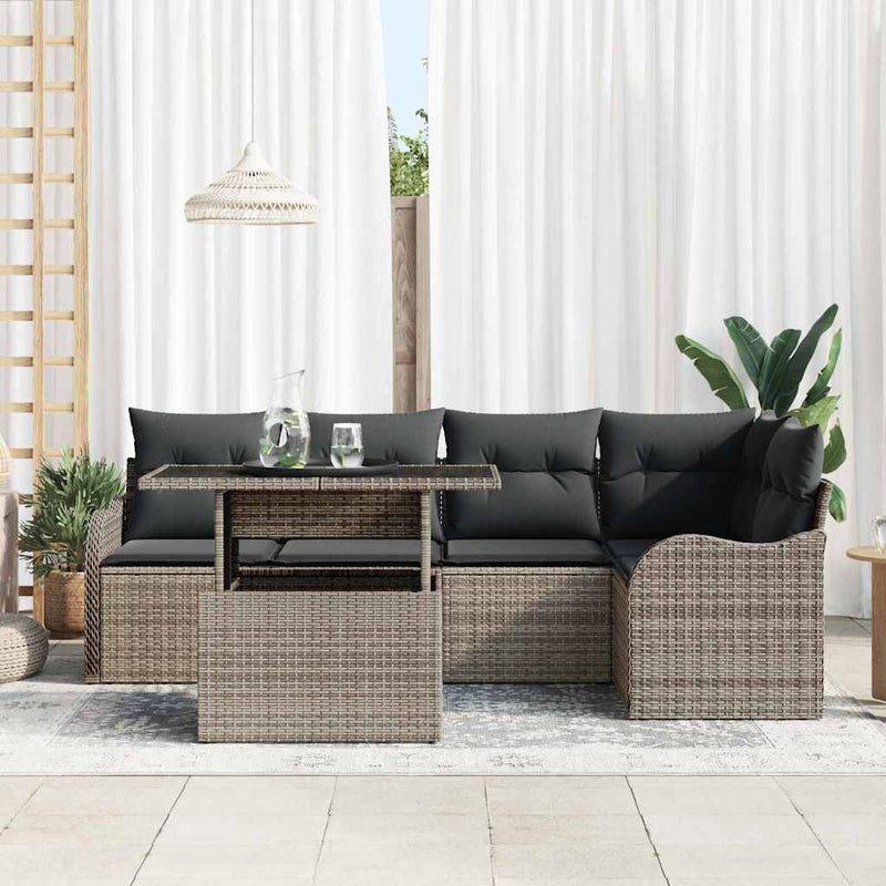 vidaXL Garden Sofa Set with Cushion 6 pcs Grey Poly rattan