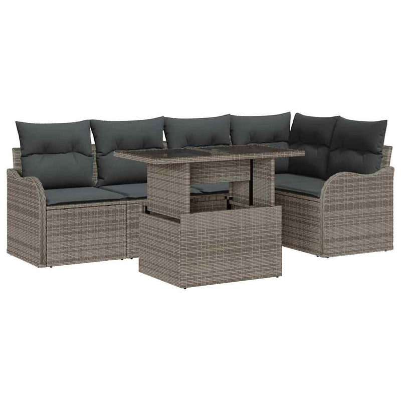 vidaXL Garden Sofa Set with Cushion 6 pcs Grey Poly rattan