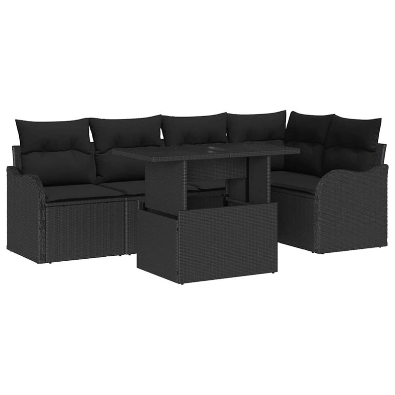 vidaXL Garden Sofa Set with Cushion 6 pcs Black Poly rattan
