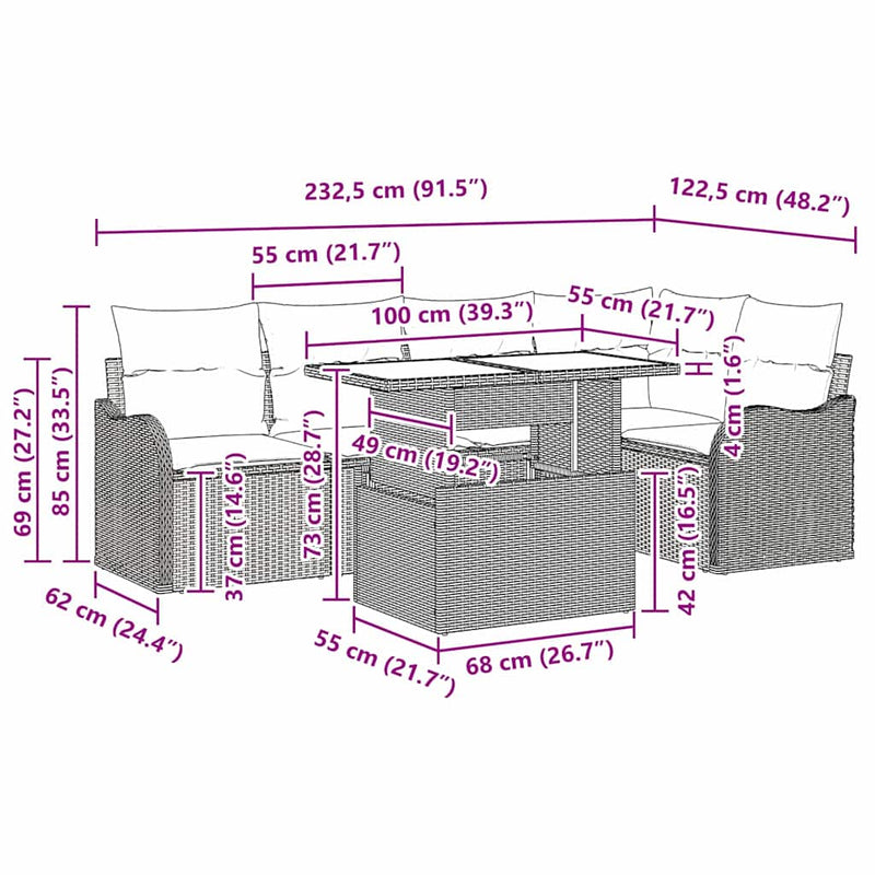vidaXL Garden Sofa Set with Cushion 6 pcs Black Poly rattan