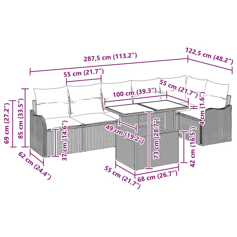 vidaXL Garden Sofa Set with Cushion 7 pcs Grey Poly rattan