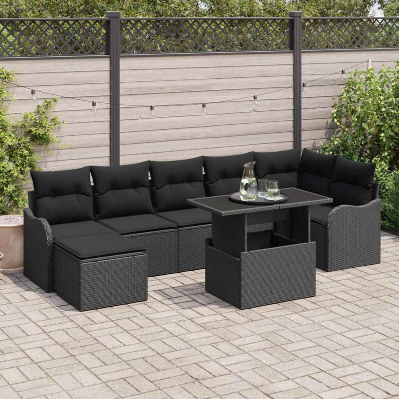 vidaXL Garden Sofa Set with Cushion 8 pcs Black Poly rattan