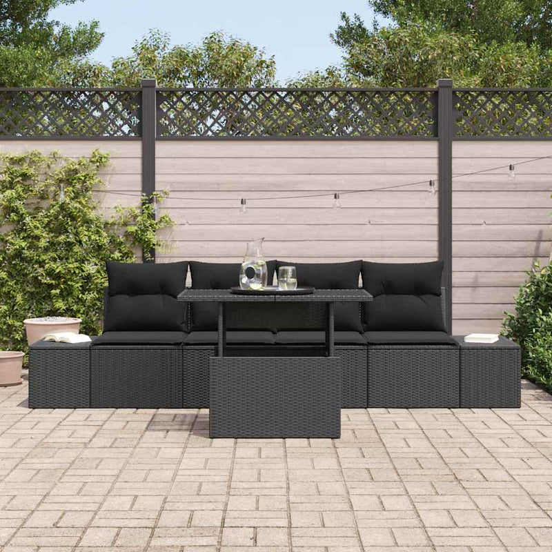 vidaXL Sofa Set with Cushion Height Adjustable 5 pcs Black Poly Rattan