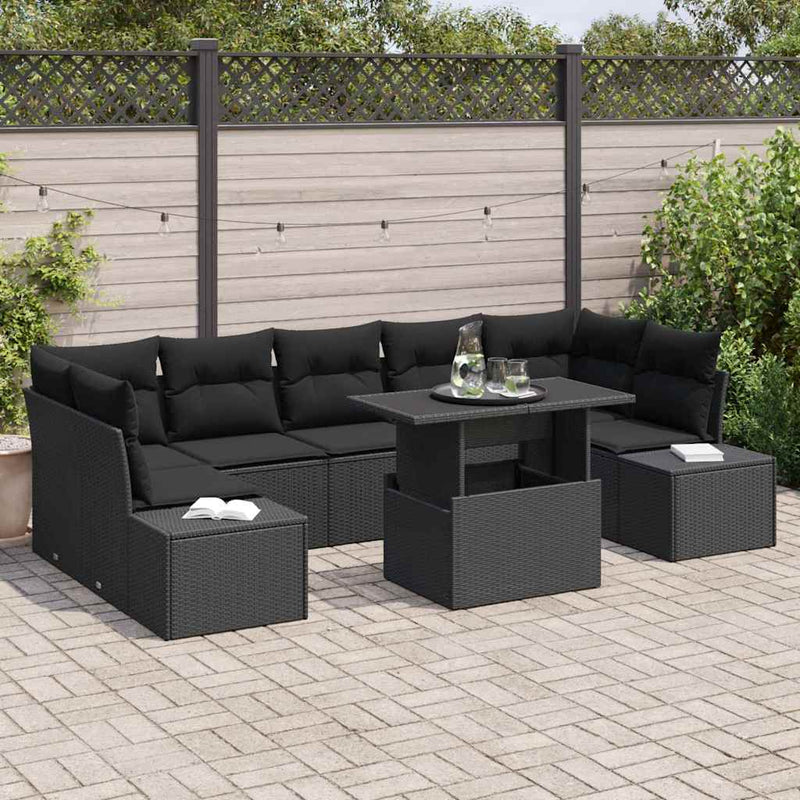 vidaXL Sofa Set with Cushion Height Adjustable 8 pcs Black Poly Rattan