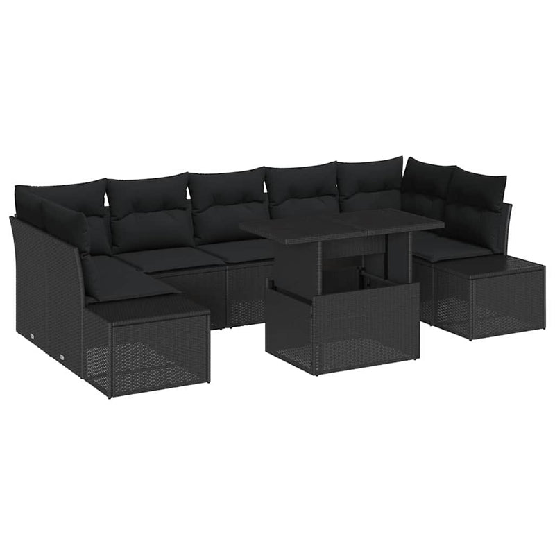 vidaXL Sofa Set with Cushion Height Adjustable 8 pcs Black Poly Rattan
