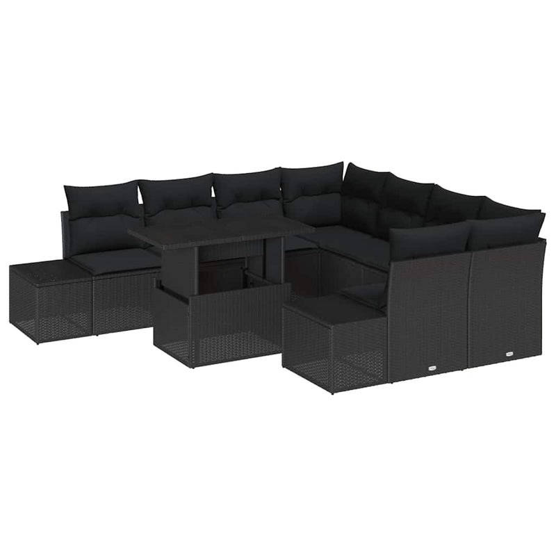 vidaXL Sofa Set with Cushion Height Adjustable 9 pcs Black Poly Rattan
