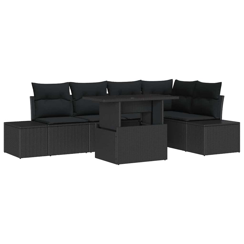 vidaXL Garden Sofa Set with Cushion 6 pcs Black Poly rattan
