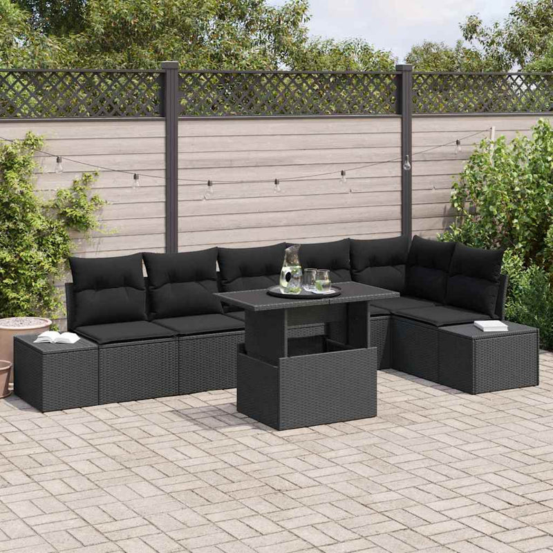 vidaXL Garden Sofa Set with Cushion with Storage Manual 7 pcs Black