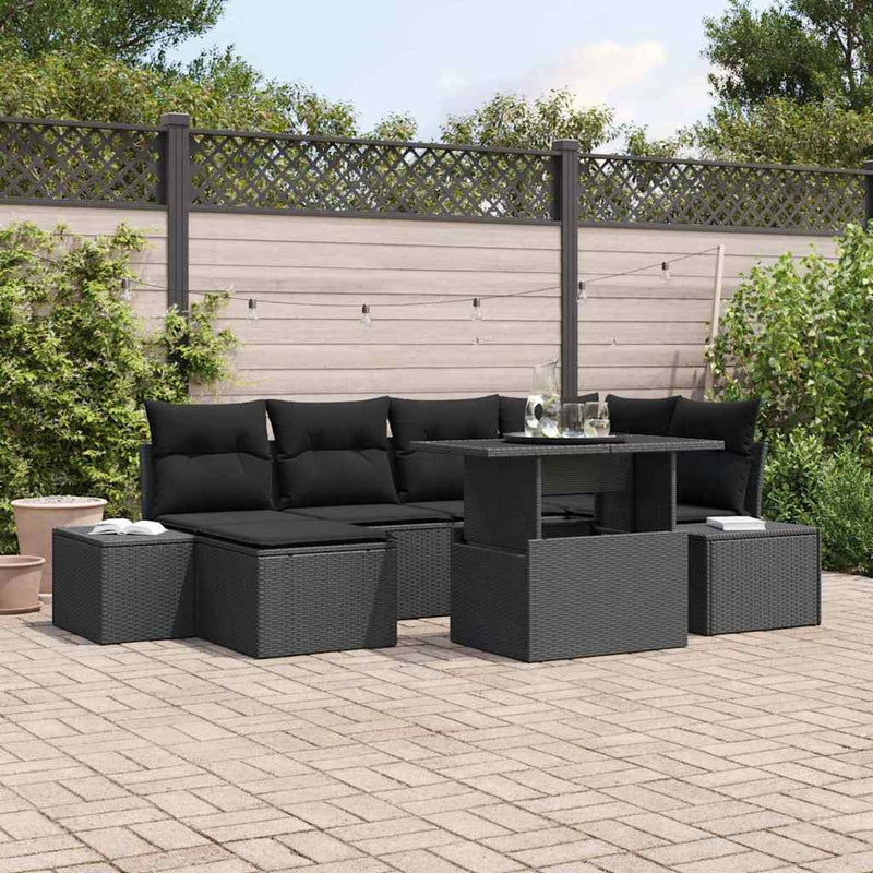 vidaXL Garden Sofa Set 7 pcs Black Poly rattan and powder-coated steel