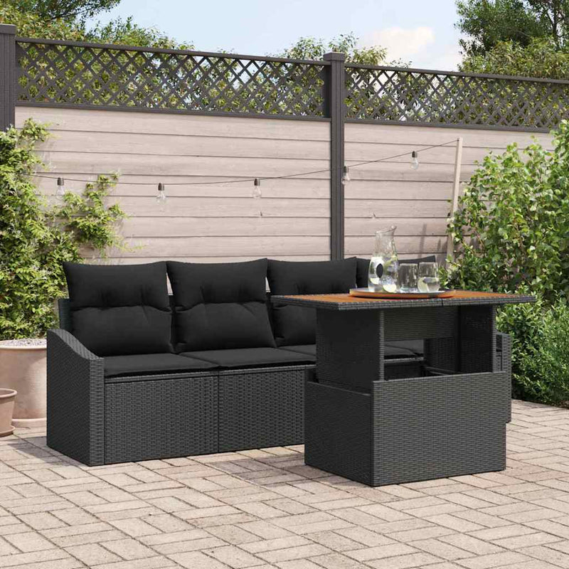 vidaXL Garden Sofa Set with Cushion 5 pcs Black Poly rattan