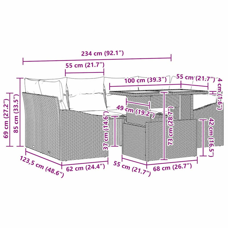 vidaXL Garden Dining Set with Cushion Grey and Brown 100 x 55 x 73 cm