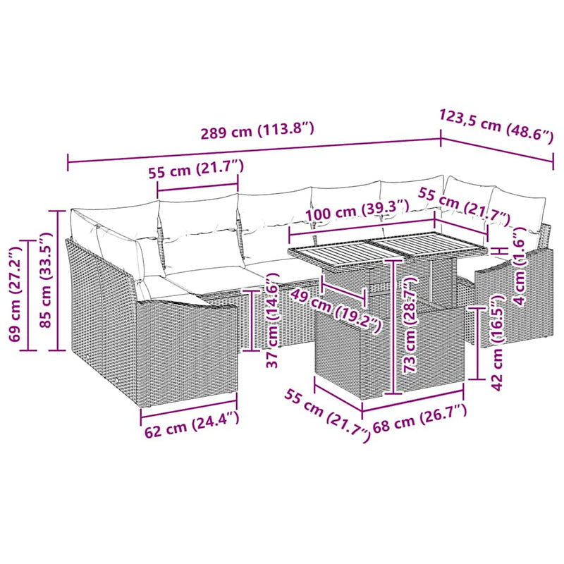 vidaXL Garden Dining Set with Cushion Black and Brown 100 x 55 x 73 cm