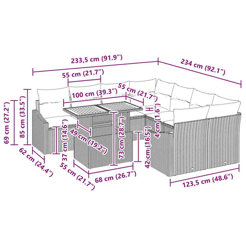 vidaXL Garden Dining Set with Cushion Grey and Brown 100 x 55 x 73 cm