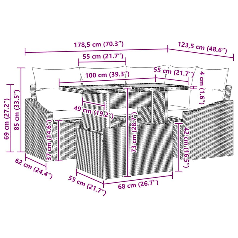 vidaXL Garden Dining Set with Cushion Grey and Brown 100 x 55 x 73 cm