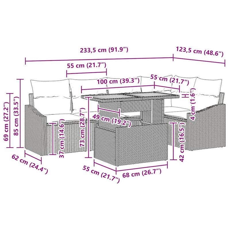 vidaXL Garden Dining Set with Cushion Black and Brown 100 x 55 x 73 cm