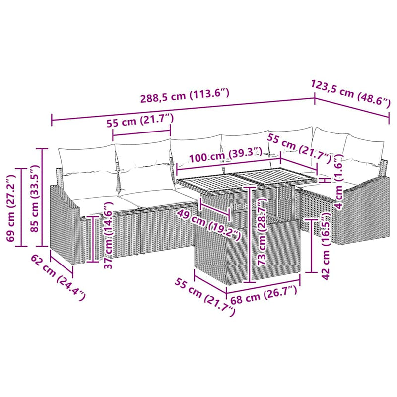 vidaXL Garden Dining Set with Cushion Black and Brown 100 x 55 x 73 cm