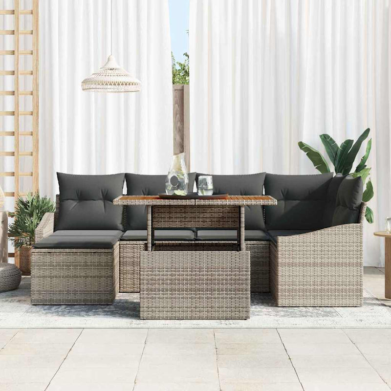 vidaXL Garden Dining Set with Cushion 7 pcs Grey and Brown