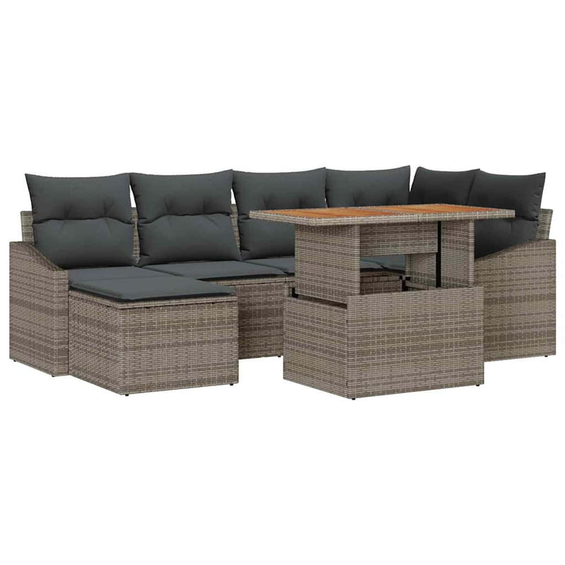 vidaXL Garden Dining Set with Cushion 7 pcs Grey and Brown