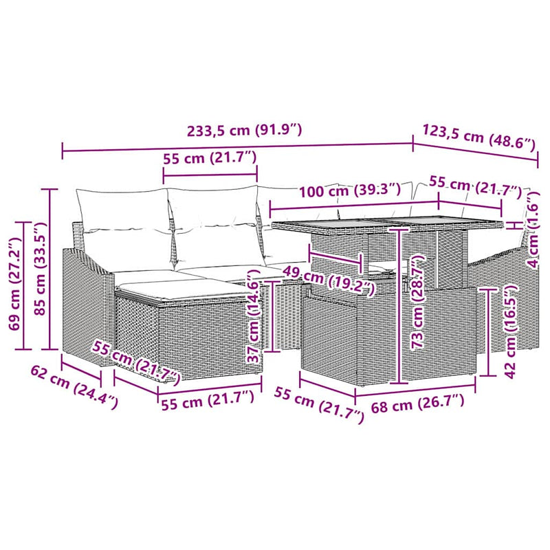 vidaXL Garden Dining Set with Cushion 7 pcs Grey and Brown