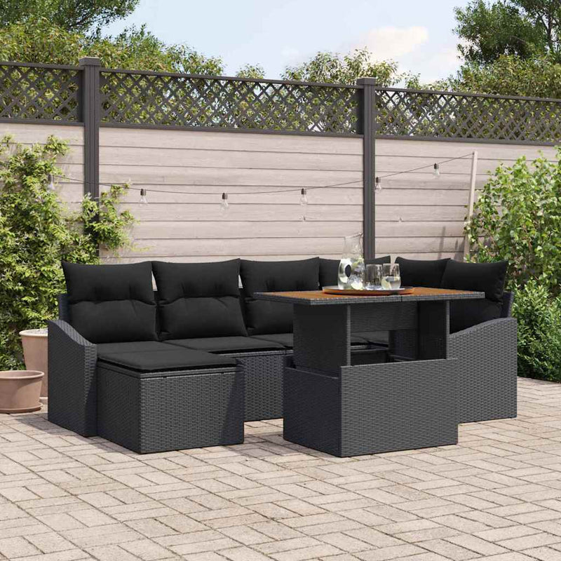 vidaXL Garden Dining Set with Cushion 7 pcs Black and Brown