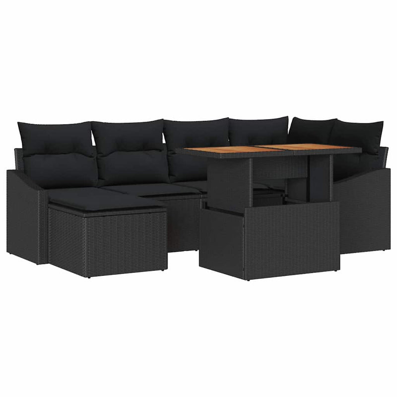 vidaXL Garden Dining Set with Cushion 7 pcs Black and Brown