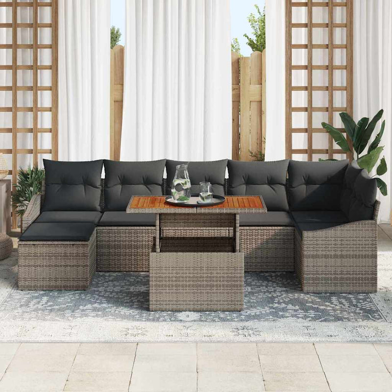 vidaXL Garden Dining Set with Cushion 8 pcs Grey and Brown