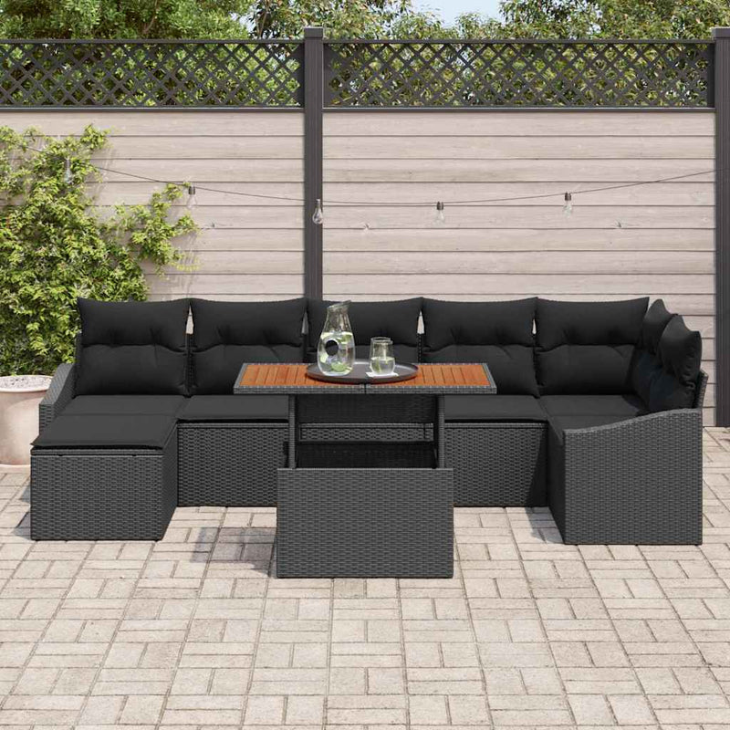 vidaXL Garden Dining Set with Cushion 8 pcs Black and Brown