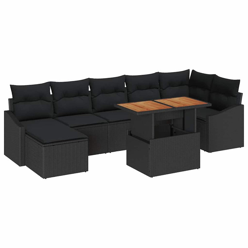 vidaXL Garden Dining Set with Cushion 8 pcs Black and Brown