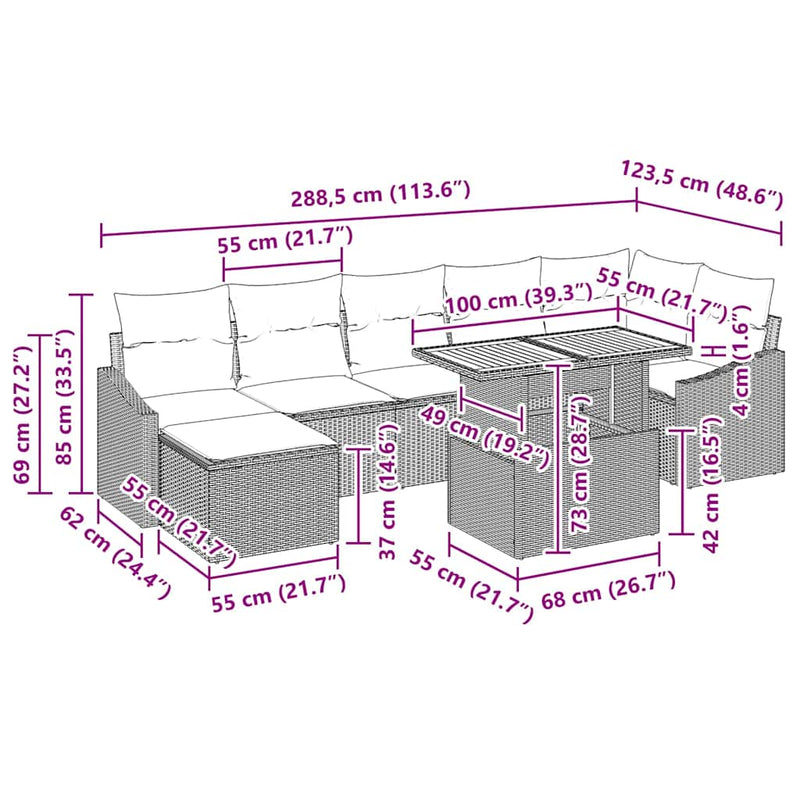 vidaXL Garden Dining Set with Cushion 8 pcs Black and Brown