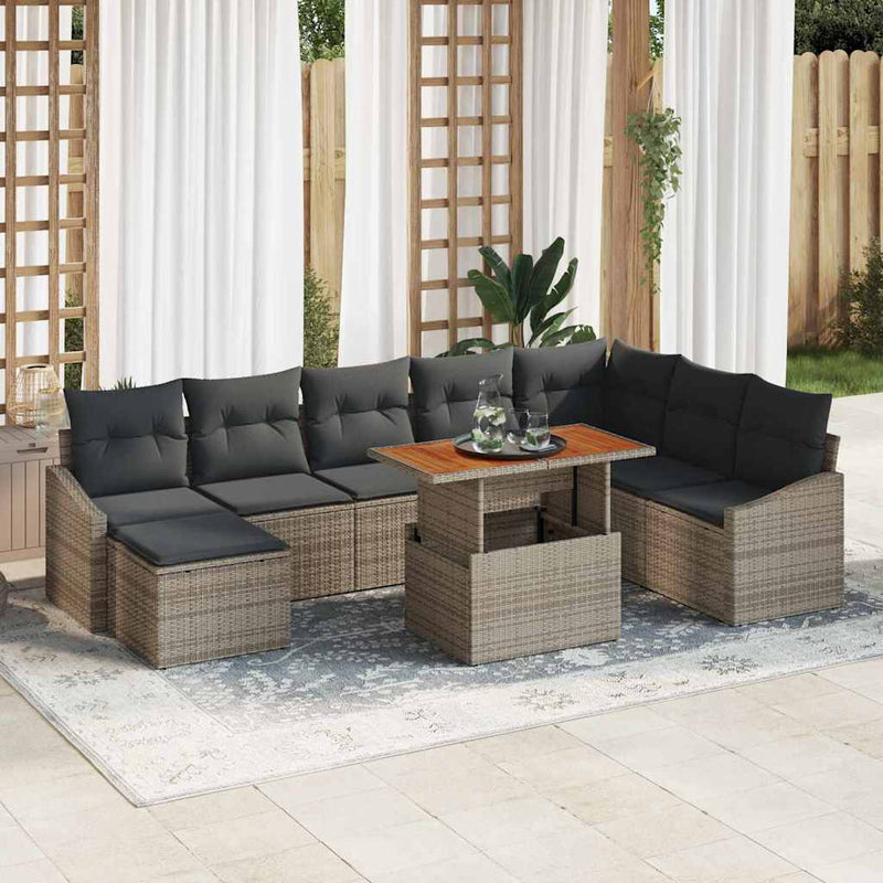 vidaXL Garden Dining Set with Cushion 9 pcs Grey and Brown